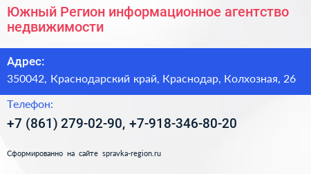 Южный Регион информационное агентство недвижимости - визитка