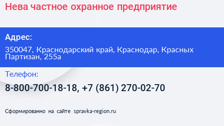 Нева частное охранное предприятие - визитка