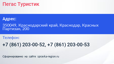Пегас Туристик - визитка