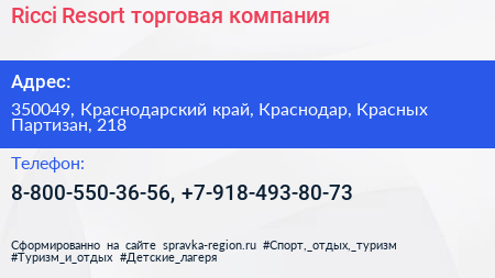 Ricci Resort торговая компания - визитка