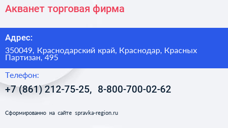 Акванет торговая фирма - визитка