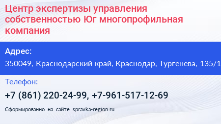 Центр экспертизы управления собственностью Юг многопрофильная компания - визитка