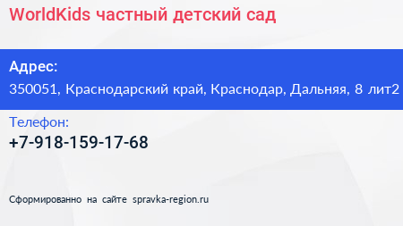 WorldKids частный детский сад - визитка