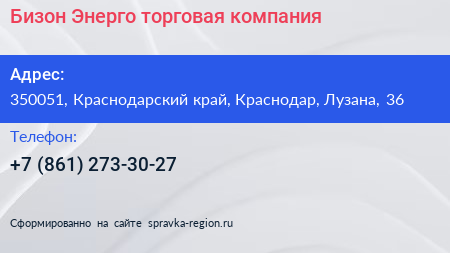 Бизон Энерго торговая компания - визитка