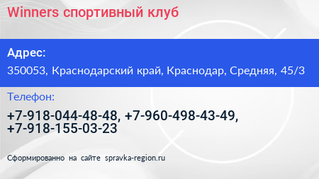 Winners спортивный клуб - визитка