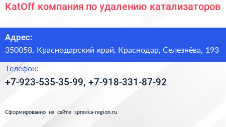 KatOff компания по удалению катализаторов - визитка