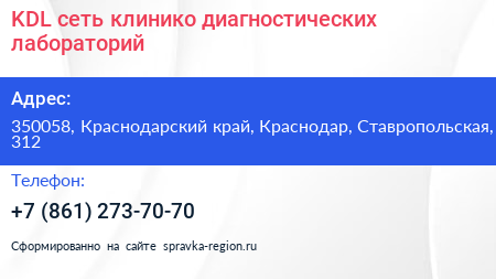 KDL сеть клинико диагностических лабораторий - визитка