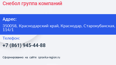 Снебол группа компаний - визитка