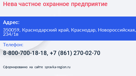 Нева частное охранное предприятие - визитка