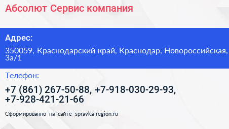 Абсолют Сервис компания - визитка