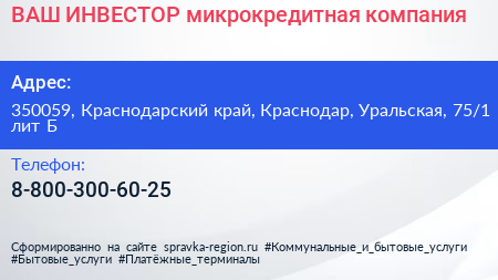 ВАШ ИНВЕСТОР микрокредитная компания - визитка