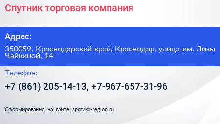 Спутник торговая компания - визитка