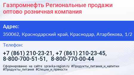 Газпромнефть Региональные продажи оптово розничная компания - визитка