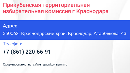 Прикубанская территориальная избирательная комиссия г Краснодара - визитка