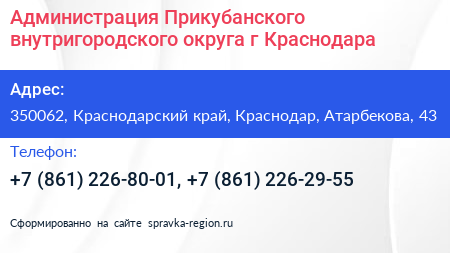 Администрация Прикубанского внутригородского округа г Краснодара - визитка