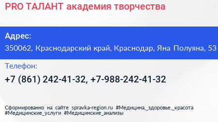 PRO ТАЛАНТ академия творчества - визитка