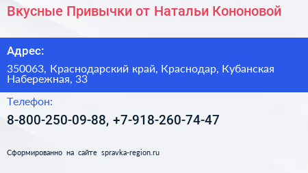 Вкусные Привычки от Натальи Кононовой - визитка