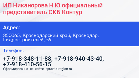 ИП Никанорова Н Ю официальный представитель СКБ Контур - визитка