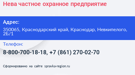 Нева частное охранное предприятие - визитка