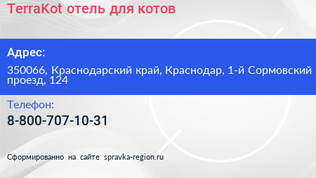 TerraKot отель для котов - визитка