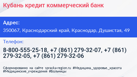 Кубань кредит коммерческий банк - визитка