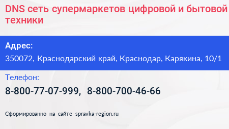 DNS сеть супермаркетов цифровой и бытовой техники - визитка
