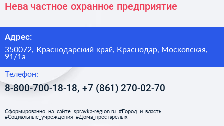 Нева частное охранное предприятие - визитка