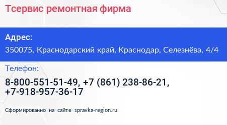 Tсервис ремонтная фирма - визитка