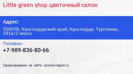 Little green shop цветочный салон - визитка