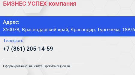БИЗНЕС УСПЕХ компания - визитка