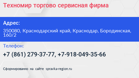 Техномир торгово сервисная фирма - визитка