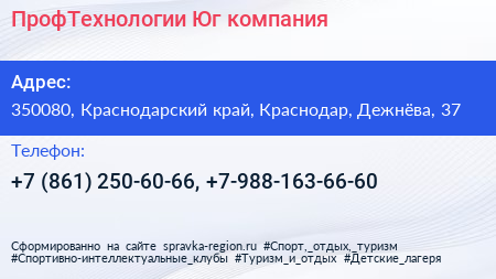 ПрофТехнологии Юг компания - визитка