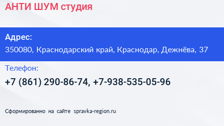АНТИ ШУМ студия - визитка