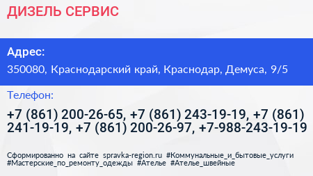 ДИЗЕЛЬ СЕРВИС - визитка