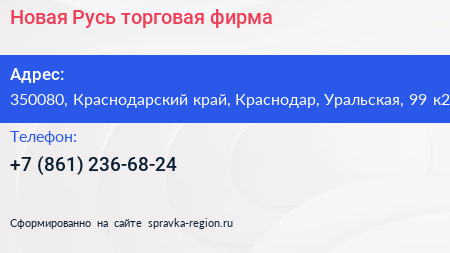 Новая Русь торговая фирма - визитка