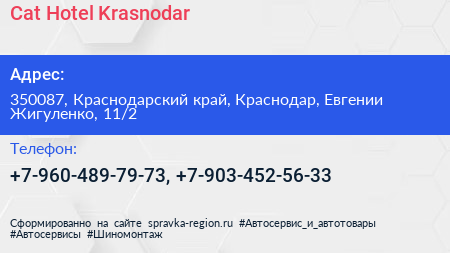 Cat Hotel Krasnodar - визитка