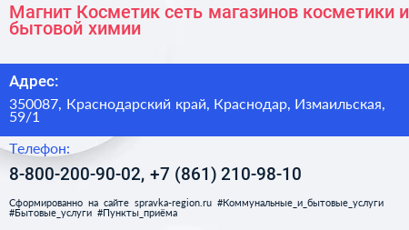 Магнит Косметик сеть магазинов косметики и бытовой химии - визитка