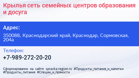 Крылья сеть семейных центров образования и досуга - визитка