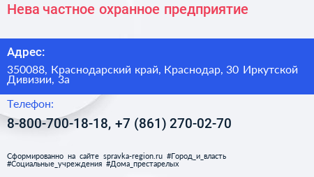 Нева частное охранное предприятие - визитка