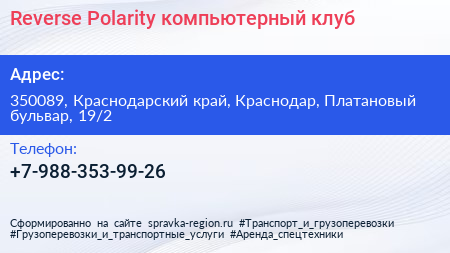Reverse Polarity компьютерный клуб - визитка