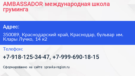 AMBASSADOR международная школа груминга - визитка