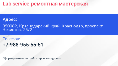 Lab service ремонтная мастерская - визитка
