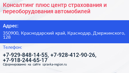 Консалтинг плюс центр страхования и переоборудования автомобилей - визитка