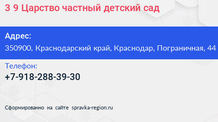 3 9 Царство частный детский сад - визитка