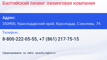 Балтийский лизинг лизинговая компания - визитка