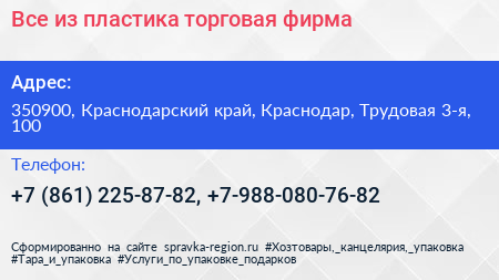 Все из пластика торговая фирма - визитка