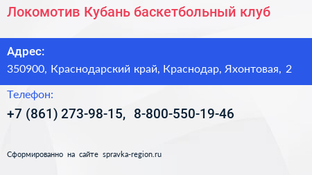 Локомотив Кубань баскетбольный клуб - визитка