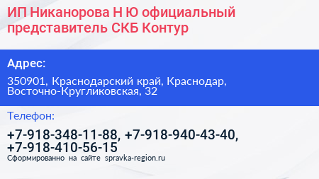 ИП Никанорова Н Ю официальный представитель СКБ Контур - визитка