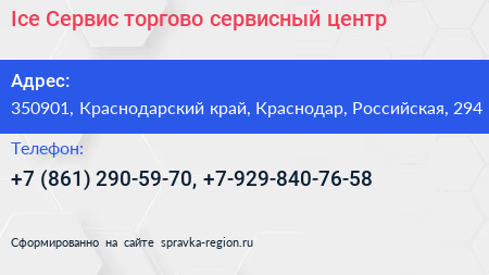Ice Сервис торгово сервисный центр - визитка