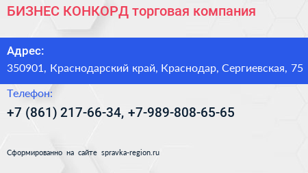БИЗНЕС КОНКОРД торговая компания - визитка